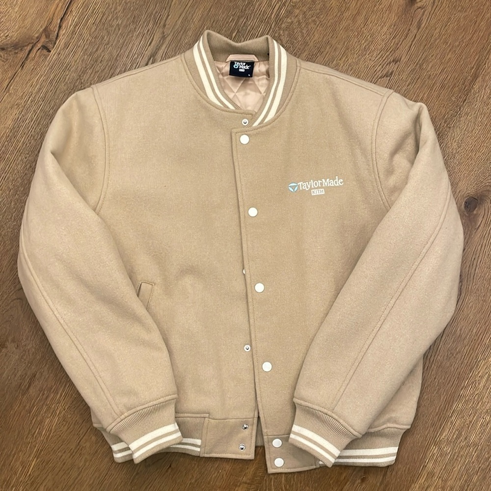Kith x TaylorMade Varsity Jacket Tan Wool Blend Large Limited Edition